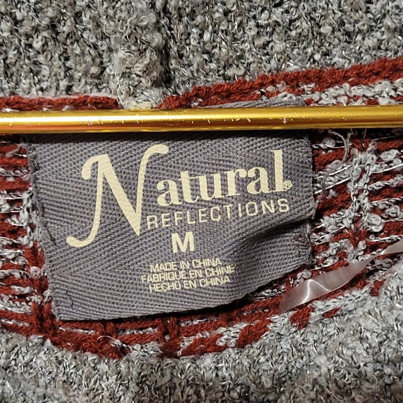 E5-NATURAL REFLECTIONS: SIZE MEDIUM RED AND GRAY WOMENS SWEATER WITH SPARKLE - Picture 3 of 4